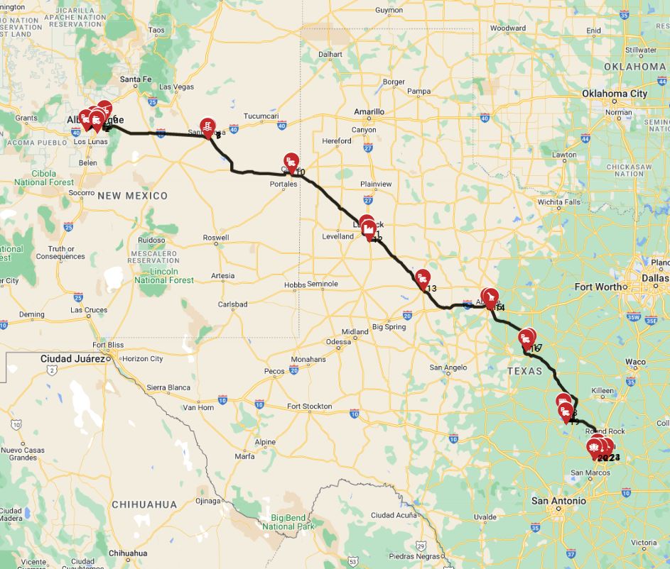 Map for Albuquerque to Austin
